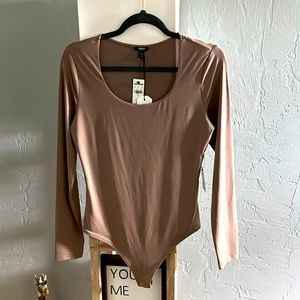 Express body contour long sleeve thong body suit